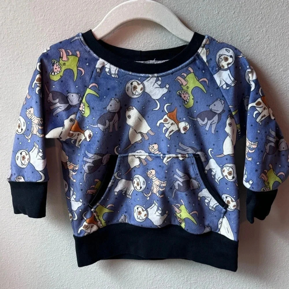 Handmade Halloween Pittie Minky Sweater Pockets - Blue, 12 months